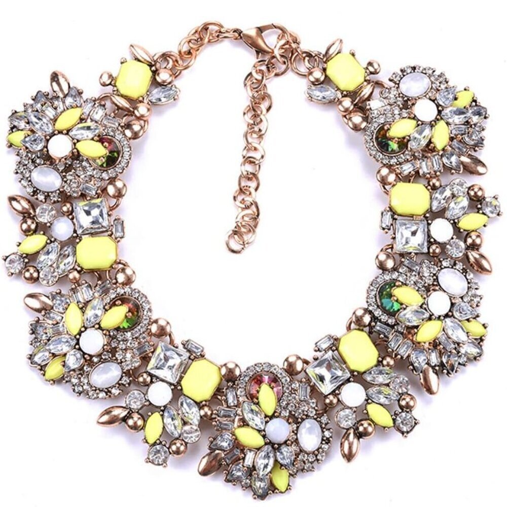 Colorful Glass Crystal Flower Bib Necklace for Women Jewelry Gift